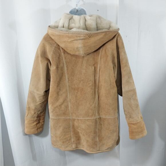 WINLIT! LUXE FAWN BEIGE/TAN GENUINE SUEDE LEATHER SHERPA, HOODIE COAT! SZ M - Picture 8 of 16